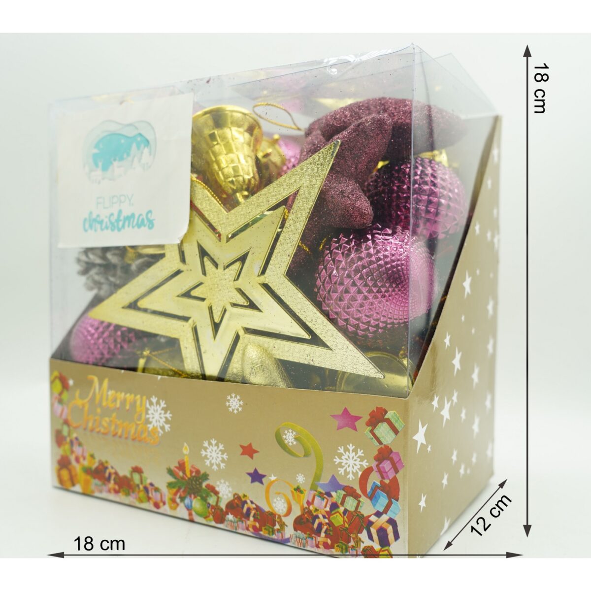 Set de 50 ornamente de brad, Embo, de tip Glob, Rosu/ Auriu, din plastic, cu finisaj sclipitor , cutie 18 cm lungime x 12 cm adancime x 18 cm inaltime - imagine 6