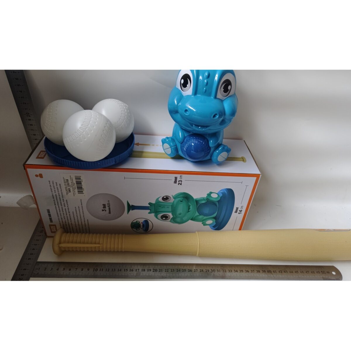 Set de Baseball 5 Piese pentru Copii, Embo, Jucarie Dinosaur Press, 14x23 cm, Verde/Albastru - imagine 6