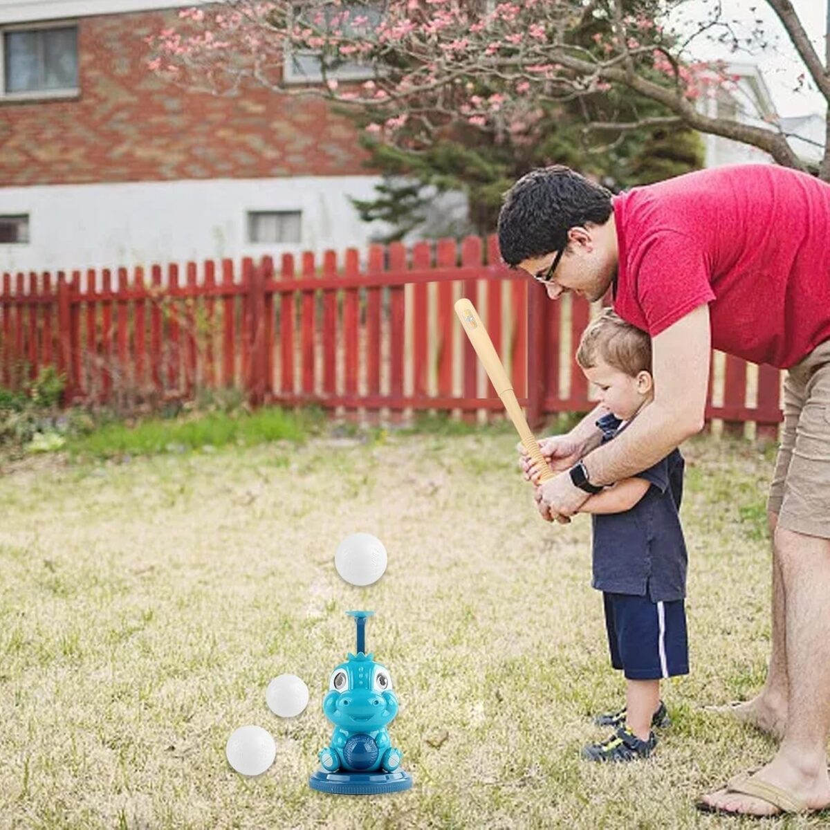 Set de Baseball 5 Piese pentru Copii, Embo, Jucarie Dinosaur Press, 14x23 cm, Verde/Albastru - imagine 3