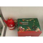 Set de Ceai, Embo, Tema Craciun, Ceainic 450 ml, 2 Cani 250 ml, Model Mos Craciun, Rosu - imagine 2