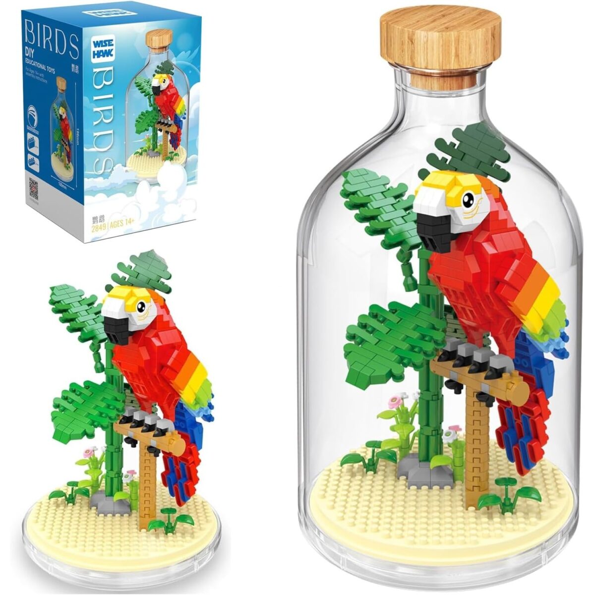 Set de Construit in Sticla, Embo, 483 Piese, din Plastic, +14 Ani, 10 x 19.6 cm, Model Papagal, Multicolor - imagine 4