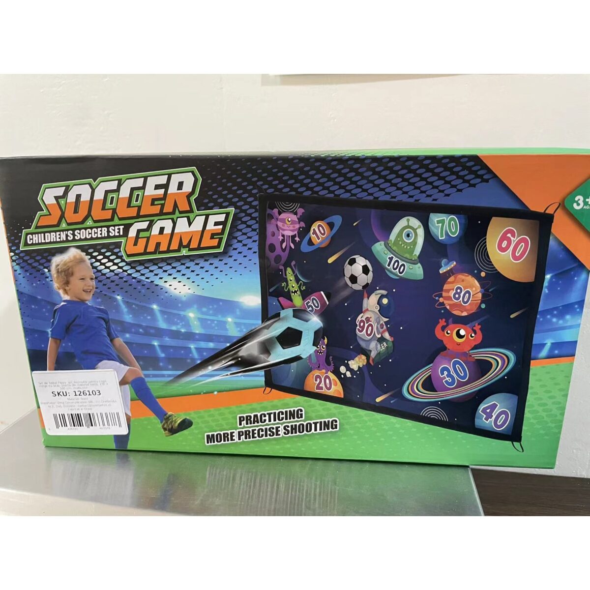 Set de Fotbal Embo, Joc Recreativ pentru Copii, Minge cu Scai, Poarta din Material Textil, 150 x 100 cm, Multicolor - imagine 6