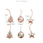 Set 6 Decoratiuni de Craciun din Lemn, Embo, cu Snur pentru Agatare in Brad, Model Brad, Glob si Steluta, Rosu - imagine 2