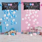 Set Gender Reveal, Embo, Balloon Drop Bag, din Plastic si Latex, 24 Baloane Roz si Albastru 13 cm, Sac pentru Baloane 60 x 120 cm, Multicolor - imagine 3