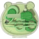 Set Ingrijire Unghii pentru Bebelusi, Embo, Cutie de Depozitare in Forma de Ursulet, 10 x 9.5 cm, Verde