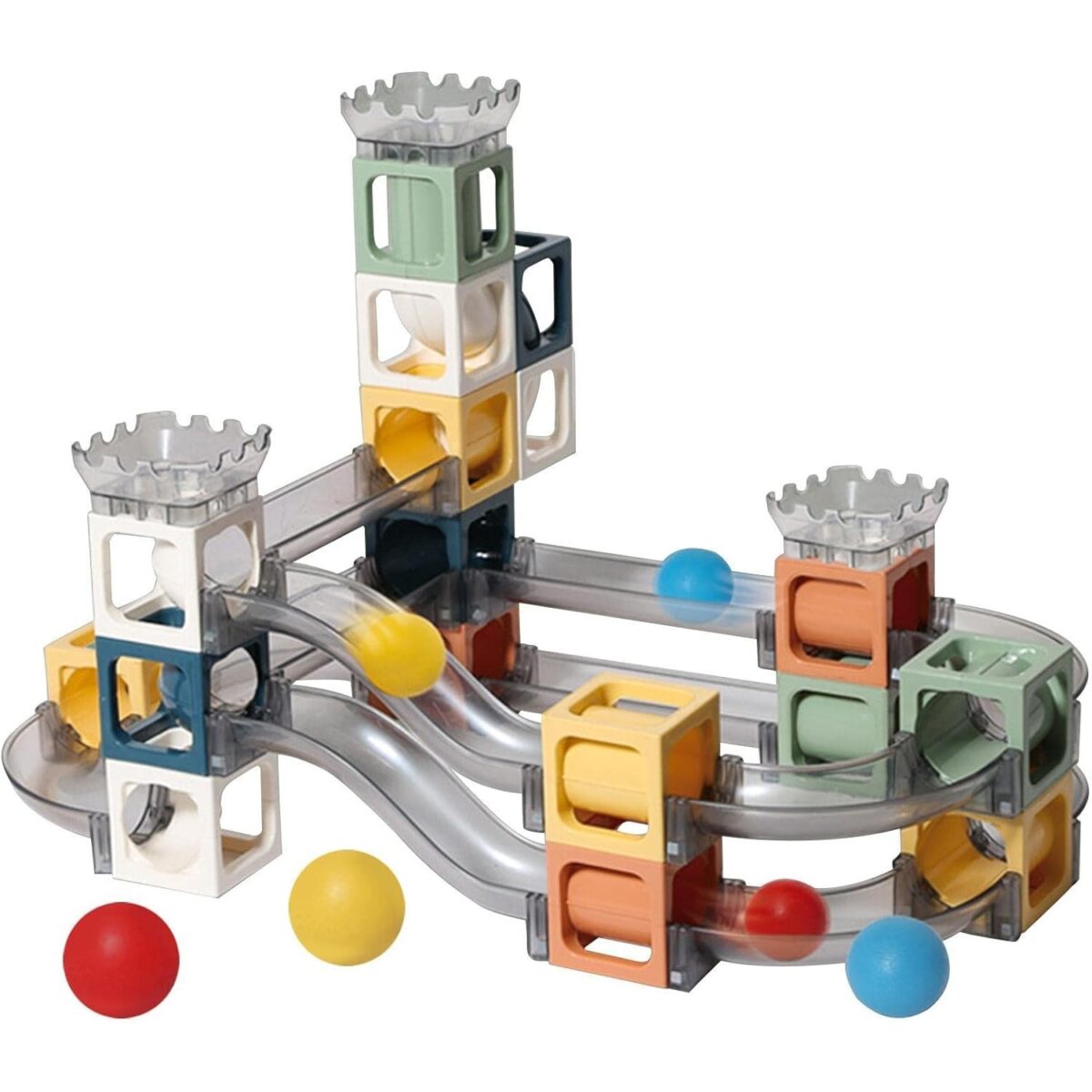 Set piese magnetice de constructie, Embo, Cu tobogane si bile, 41 piese, Multicolor - imagine 5