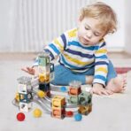 Set piese magnetice de constructie, Embo, Cu tobogane si bile, 41 piese, Multicolor - imagine 6