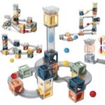 Set piese magnetice de constructie, Embo, Cu tobogane si bile, 41 piese, Multicolor