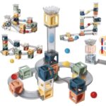 Set piese magnetice de constructie, Embo, Cu tobogane si bile, 41 piese, Multicolor