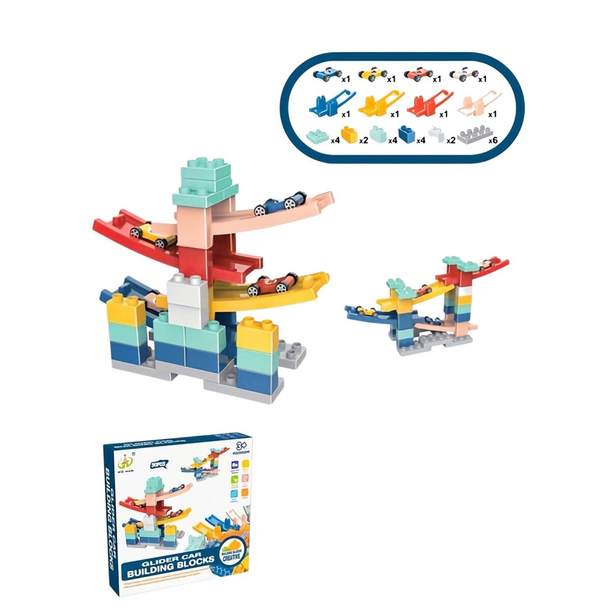 Set piese pentru constructie, Embo, Rampa auto, 30 piese, Masinute incluse - imagine 2