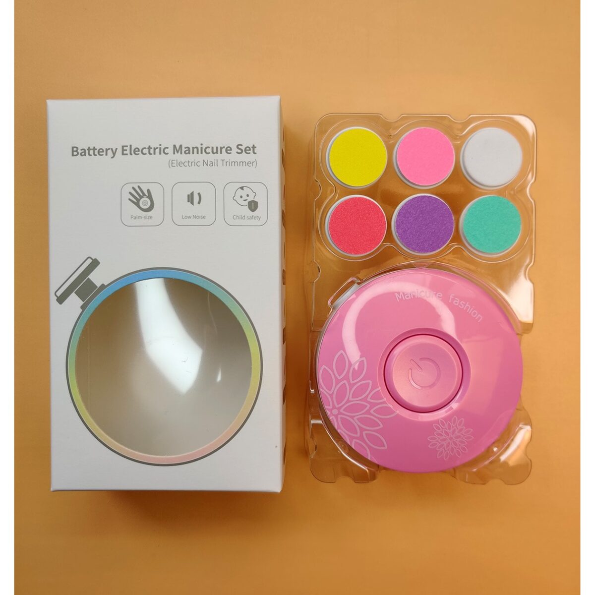 Set Pila Electrica cu Baterie, Embo, pentru Copii si Bebelusi, din ABS, 6 Accesorii, Model cu Flori, 6.5 x 1.8 cm, Roz - imagine 3