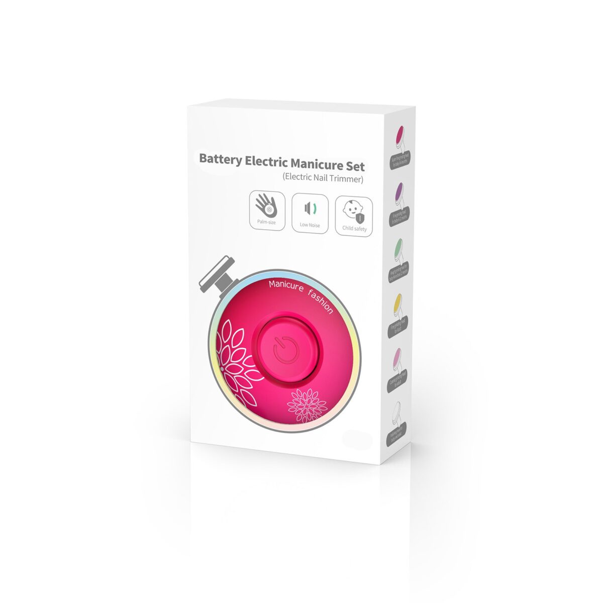 Set Pila Electrica pentru Copii si Bebelusi, Embo, ABS, Incarcare USB, Model cu Flori, 6 Accesorii, cu Lumina LED, Fucsia - imagine 3