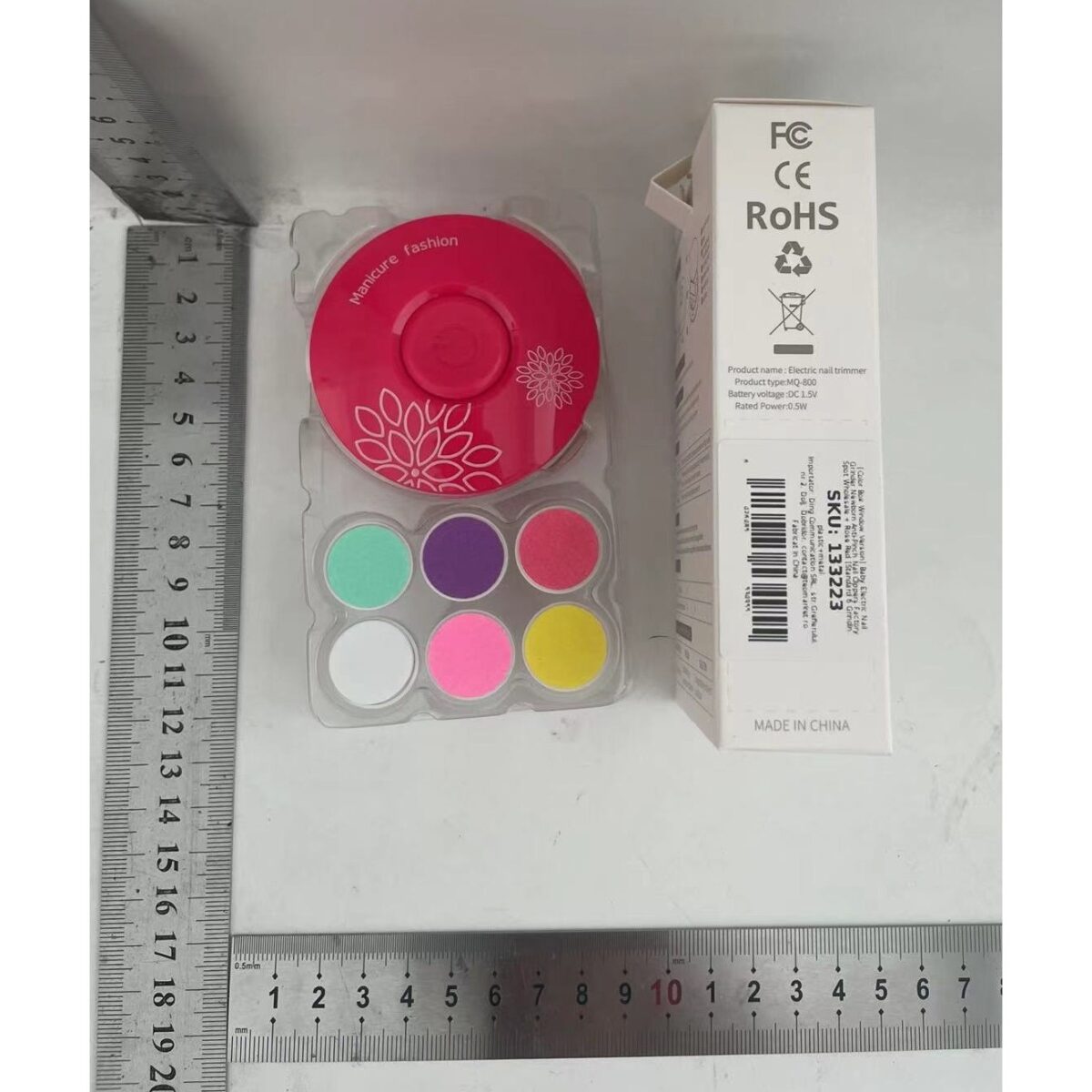 Set Pila Electrica pentru Copii si Bebelusi, Embo, ABS, Incarcare USB, Model cu Flori, 6 Accesorii, cu Lumina LED, Fucsia - imagine 6