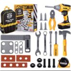 Set Scule de Jucarie pentru Copii, Embo, Ghiozdan cu Bormasina si Accesorii Incluse, 28 Piese, Material Plastic Durabil, Interactiv, +3 Ani, 30.5x25x11 cm, Negru/Portocaliu - imagine 7