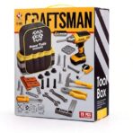 Set Scule de Jucarie pentru Copii, Embo, Ghiozdan cu Bormasina si Accesorii Incluse, 28 Piese, Material Plastic Durabil, Interactiv, +3 Ani, 30.5x25x11 cm, Negru/Portocaliu