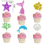 Set Toppere pentru Tort si Prajituri, Embo, Tematica Sirena, Model Mare Scris Happy Birthday 16.5x8.2 cm, 6 Toppere Mici Model Marin 5x5 cm, Multicolor - imagine 2