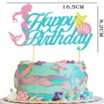 Set Toppere pentru Tort si Prajituri, Embo, Tematica Sirena, Model Mare Scris Happy Birthday 16.5x8.2 cm, 6 Toppere Mici Model Marin 5x5 cm, Multicolor - imagine 3