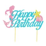 Set Toppere pentru Tort si Prajituri, Embo, Tematica Sirena, Model Mare Scris Happy Birthday 16.5x8.2 cm, 6 Toppere Mici Model Marin 5x5 cm, Multicolor - imagine 4