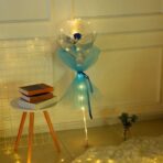 Set Trandafir in Balon LED cu Lumini, Embo, Tip Buchet, Diametru 35 cm, Albastru - imagine 3