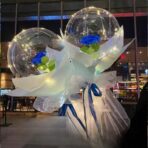 Set Trandafir in Balon LED cu Lumini, Embo, Tip Buchet, Diametru 35 cm, Albastru - imagine 4
