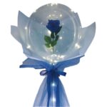 Set Trandafir in Balon LED cu Lumini, Embo, Tip Buchet, Diametru 35 cm, Albastru