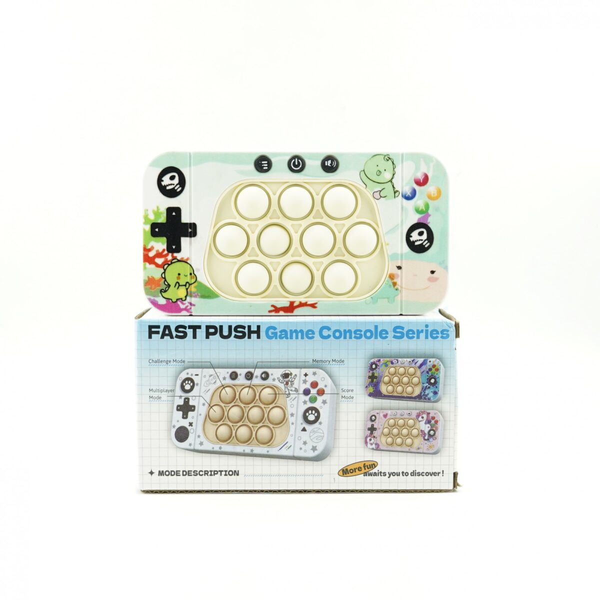Jucarie interactiva tip consola pentru copii Embo, speed push whack-a-mole, joc de viteza pop it, material ABS/silicon, cu nivele, sunete si lumini, 15.5 x 7.6 x 5.3 cm, model dinozaur, verde - imagine 3