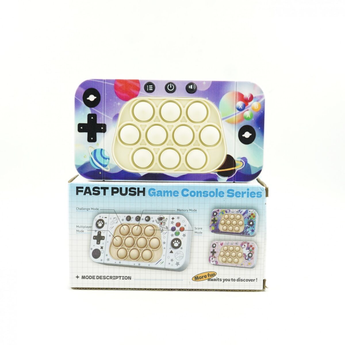 speed-push-whack-a-mole-game-machine-space-starry-sky-64e5d6967a6d1.jpg Jucarie interactiva tip consola pentru copii Embo, speed push whack-a-mole, joc de viteza pop it, material ABS/silicon, cu nivele, sunete si lumini, 15.5 x 7.6 x 5.3 cm, model spatiu, multicolor - imagine 3