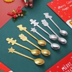 Set 4 Lingurite, Embo, Tema Craciun, din Otel Inoxidabil, 4 Modele Festive, Cutie Cadou, 14 x 14 x 2.5 cm, Argintiu - imagine 8