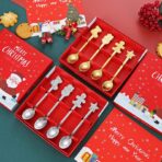 Set 4 Lingurite, Embo, Tema Craciun, din Otel Inoxidabil, 4 Modele Festive, Cutie Cadou, 14 x 14 x 2.5 cm, Argintiu - imagine 9