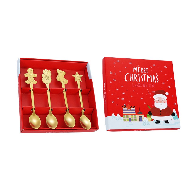 stainless-steel-christmas-cutlery-spoon-creative-coffee-holiday-gift-box-cute-set-cartoon-gingerbrea-main-6848efbc1a0d7.jpg Set 4 Lingurite, Embo, Tema Craciun, din Otel Inoxidabil, 4 Modele Festive, Cutie Cadou, 14 x 14 x 2.5 cm, Auriu - imagine 1