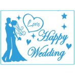 Sticker Autocolant, Embo, Tematica Nunta, Model Scris Happy Wedding, 21x29 cm, Albastru