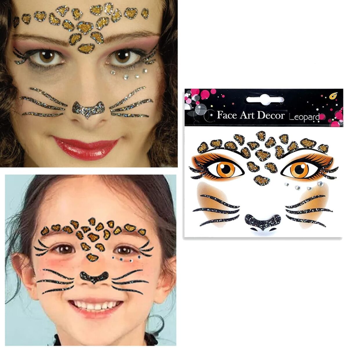 Sticker Temporar pentru Fata, Embo, pentru Machiaj, Face Art, Halloween, Teatru, Model Leopard, Maro - imagine 2