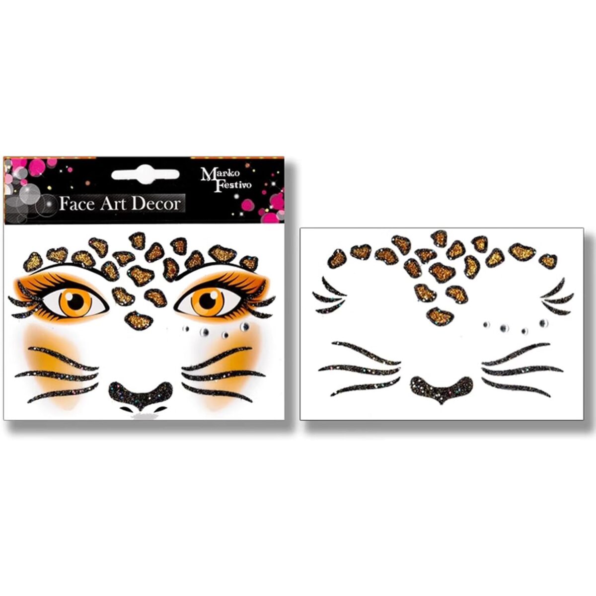 Sticker Temporar pentru Fata, Embo, pentru Machiaj, Face Art, Halloween, Teatru, Model Leopard, Maro - imagine 3