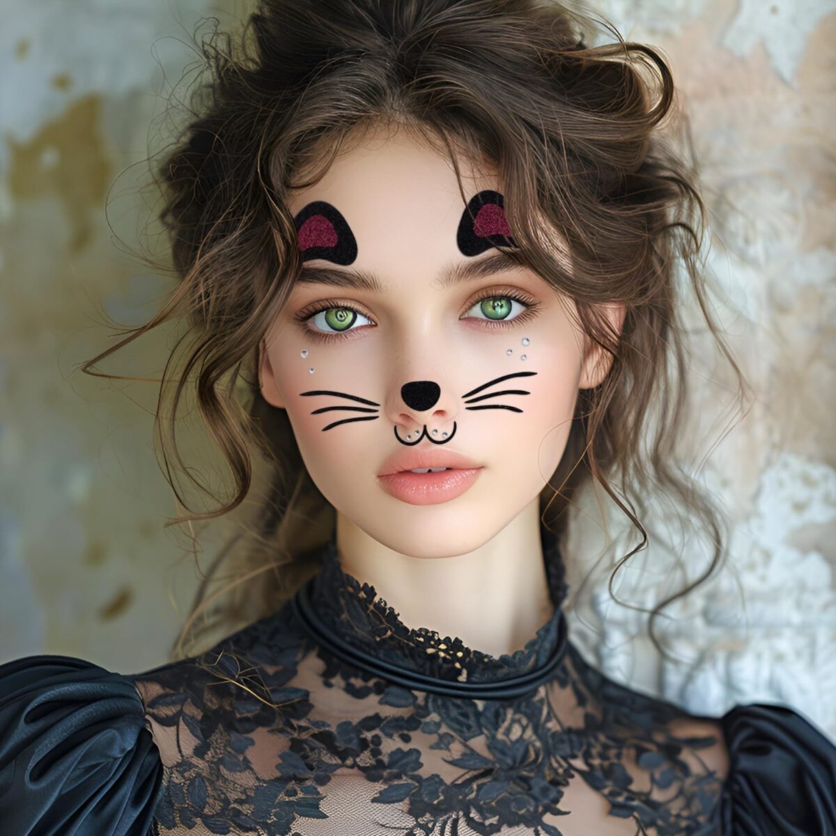 Sticker Temporar pentru Fata, Embo, pentru Machiaj, Face Art, Halloween, Teatru, Model Pisica, Mov - imagine 2