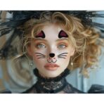 Sticker Temporar pentru Fata, Embo, pentru Machiaj, Face Art, Halloween, Teatru, Model Pisica, Mov - imagine 3