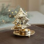 Suport Decorativ pentru Lumanare de Craciun, Embo, Model Brad Auriu din Art Metal, pentru Masa fara Agatare, 10.5 x 9 x 7.5 cm, Auriu