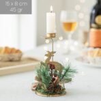 Suport Decorativ pentru Lumanare de Craciun, Embo, Ornament pentru Lumanare, Model Ren Auriu cu Crengute de Brad, din Art Metal, pentru Masa, fara Lumanare 15 x 8 cm, Auriu - imagine 2