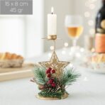 Suport Decorativ pentru Lumanare de Craciun, Embo, Ornament pentru Lumanare, Model Stea Aurie cu Crengute de Brad, din Art Metal, pentru Masa, fara Lumanare 15 x 8 cm, Auriu - imagine 2