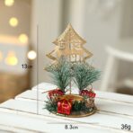 Suport Decorativ pentru Lumanare de Craciun, Embo, Ornament pentru Lumanare pe Masa, Model Brad cu Reni si Crengute de Brad, din Art Metal, fara Lumanare 13 x 8.3 cm, Auriu - imagine 2