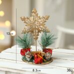 Suport Decorativ pentru Lumanare de Craciun, Embo, Ornament pentru Lumanare pe Masa, Model Fulg de Nea si Crengute de Brad, din Art Metal, fara Lumanare 13 x 8.3 cm, Auriu - imagine 2