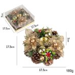 Suport pentru Lumanare de Craciun, Embo, Model Cupa cu 2 Globutele Aurii si 2 Flori cu Conuri, Sfesnic de Tip Ghirlanda, Decoratiune pe Masa de Craciun, 17.5 x 17.5 x 7 cm, Auriu - imagine 2