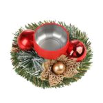 Suport pentru Lumanare de Craciun, Embo, Model Cupa cu 2 Globutele Rosii, Sfesnic de Tip Ghirlanda, Decoratiune pe Masa de Craciun, 12 x 12 x 6 cm, Rosu