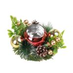 Suport pentru Lumanare de Craciun, Embo, Model Glob pentru Brad 2 Conuri, Sfesnic de Tip Ghirlanda, Decoratiune pe Masa de Craciun, 12 x 12 x 6 cm, Rosu