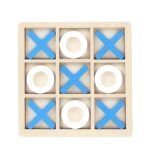 Jucarie Montessori Tic Tac Toe, Embo, Educativa, Interactiva, din lemn, X si O, 9 Piese, 14.3x14.3 cm, Albastru Alb