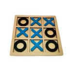 Jucarie Montessori Tic Tac Toe, Embo, Educativa, Interactiva, din lemn, X si O, 9 Piese, 14.3x14.3 cm, Albastru Negru - imagine 2