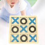 Jucarie Montessori Tic Tac Toe, Embo, Educativa, Interactiva, din lemn, X si O, 9 Piese, 14.3x14.3 cm, Albastru Negru - imagine 3