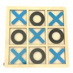 Jucarie Montessori Tic Tac Toe, Embo, Educativa, Interactiva, din lemn, X si O, 9 Piese, 14.3x14.3 cm, Albastru Negru