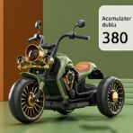 Tricicleta Electrica pentru Copii, Embo, cu 2 Acumulatoare 380*2, 6V 4.5, Bluetooth, Sistem Anti-Rasturnare, Sistem de Lumini si Sunet, 6-8 Ani, 93 x 48 x 63 cm, Verde Negru - imagine 7