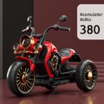 Tricicleta Electrica pentru Copii, Embo, cu 2 Acumulatoare 380*2, 6V 4.5, Sistem Anti-Rasturnare, Sistem de Lumini si Sunet, 6-8 Ani, 93 x 48 x 63 cm, Rosu Negru - imagine 3
