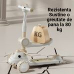 Trotineta Multifunctionala 6 in 1, Embo, Pentru Copii De La 10 Luni Pana La 12 Ani, Cu Maner De Impingere, Reglabil 360, Pliere Usoara, Reglarea Inaltimii, Model Dinozaur, Alb/Bej - imagine 5